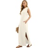 image:imageGRECERELLE 2026 Women YearRound Casual Round Neck Loose Split WrinkleFree Long Maxi Vacation Dress with Pockets XXS4XLLight Apricot