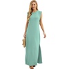 image:imageGRECERELLE 2026 Women YearRound Casual Round Neck Loose Split WrinkleFree Long Maxi Vacation Dress with Pockets XXS4XLLight Blue