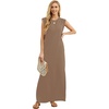 image:imageGRECERELLE 2026 Women YearRound Casual Round Neck Loose Split WrinkleFree Long Maxi Vacation Dress with Pockets XXS4XLLight Coffee
