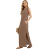 image:imageGRECERELLE 2026 Women YearRound Casual Round Neck Loose Split WrinkleFree Long Maxi Vacation Dress with Pockets XXS4XLLight Coffee