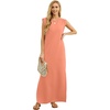 image:imageGRECERELLE 2026 Women YearRound Casual Round Neck Loose Split WrinkleFree Long Maxi Vacation Dress with Pockets XXS4XLLight Orange