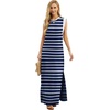image:imageGRECERELLE 2026 Women YearRound Casual Round Neck Loose Split WrinkleFree Long Maxi Vacation Dress with Pockets XXS4XLNavy Blue White Strip