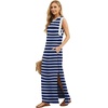 image:imageGRECERELLE 2026 Women YearRound Casual Round Neck Loose Split WrinkleFree Long Maxi Vacation Dress with Pockets XXS4XLNavy Blue White Strip
