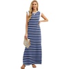 image:imageGRECERELLE 2026 Women YearRound Casual Round Neck Loose Split WrinkleFree Long Maxi Vacation Dress with Pockets XXS4XLNavy Blue White Strip