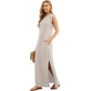 image:imageGRECERELLE 2026 Women YearRound Casual Round Neck Loose Split WrinkleFree Long Maxi Vacation Dress with Pockets XXS4XLOatmeal