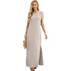 image:imageGRECERELLE 2026 Women YearRound Casual Round Neck Loose Split WrinkleFree Long Maxi Vacation Dress with Pockets XXS4XLOatmeal