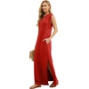 image:imageGRECERELLE 2026 Women YearRound Casual Round Neck Loose Split WrinkleFree Long Maxi Vacation Dress with Pockets XXS4XLRed