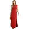image:imageGRECERELLE 2026 Women YearRound Casual Round Neck Loose Split WrinkleFree Long Maxi Vacation Dress with Pockets XXS4XLRed