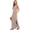 image:imageGRECERELLE 2026 Women YearRound Casual Round Neck Loose Split WrinkleFree Long Maxi Vacation Dress with Pockets XXS4XLRose Brown