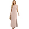 image:imageGRECERELLE 2026 Women YearRound Casual Round Neck Loose Split WrinkleFree Long Maxi Vacation Dress with Pockets XXS4XLRose Pink