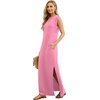 image:imageGRECERELLE 2026 Women YearRound Casual Round Neck Loose Split WrinkleFree Long Maxi Vacation Dress with Pockets XXS4XLRose Red