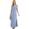 image:imageGRECERELLE 2026 Women YearRound Casual Round Neck Loose Split WrinkleFree Long Maxi Vacation Dress with Pockets XXS4XLSky Blue