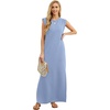 image:imageGRECERELLE 2026 Women YearRound Casual Round Neck Loose Split WrinkleFree Long Maxi Vacation Dress with Pockets XXS4XLSky Blue
