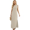 image:imageGRECERELLE 2026 Women YearRound Casual Round Neck Loose Split WrinkleFree Long Maxi Vacation Dress with Pockets XXS4XLVanilla Color