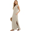 image:imageGRECERELLE 2026 Women YearRound Casual Round Neck Loose Split WrinkleFree Long Maxi Vacation Dress with Pockets XXS4XLVanilla Color