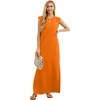 image:imageGRECERELLE 2026 Women YearRound Casual Round Neck Loose Split WrinkleFree Long Maxi Vacation Dress with Pockets XXS4XLVibrant Orange