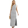 image:imageGRECERELLE 2026 Women YearRound Casual Round Neck Loose Split WrinkleFree Long Maxi Vacation Dress with Pockets XXS4XLWhite Black Strip