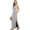 image:imageGRECERELLE 2026 Women YearRound Casual Round Neck Loose Split WrinkleFree Long Maxi Vacation Dress with Pockets XXS4XLWhite Black Strip