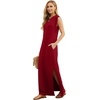 image:imageGRECERELLE 2026 Women YearRound Casual Round Neck Loose Split WrinkleFree Long Maxi Vacation Dress with Pockets XXS4XLWine Red