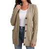 image:imageGRECERELLE 2026 Womens Long Sleeve Cable Knit Cardigan Sweater with Pockets01khaki