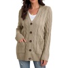 image:imageGRECERELLE 2026 Womens Long Sleeve Cable Knit Cardigan Sweater with Pockets01khaki