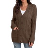 image:imageGRECERELLE 2026 Womens Long Sleeve Cable Knit Cardigan Sweater with Pockets02dark Khaki