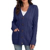 image:imageGRECERELLE 2026 Womens Long Sleeve Cable Knit Cardigan Sweater with Pockets05navy Blue