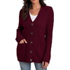 image:imageGRECERELLE 2026 Womens Long Sleeve Cable Knit Cardigan Sweater with Pockets06wine Red