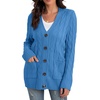 image:imageGRECERELLE 2026 Womens Long Sleeve Cable Knit Cardigan Sweater with PocketsBlue