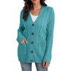 image:imageGRECERELLE 2026 Womens Long Sleeve Cable Knit Cardigan Sweater with PocketsBlue Green