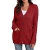 image:imageGRECERELLE 2026 Womens Long Sleeve Cable Knit Cardigan Sweater with PocketsBrick Red