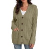 image:imageGRECERELLE 2026 Womens Long Sleeve Cable Knit Cardigan Sweater with PocketsCocoa