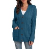 image:imageGRECERELLE 2026 Womens Long Sleeve Cable Knit Cardigan Sweater with PocketsCyan Blue