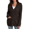 image:imageGRECERELLE 2026 Womens Long Sleeve Cable Knit Cardigan Sweater with PocketsDark Coffee