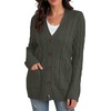 image:imageGRECERELLE 2026 Womens Long Sleeve Cable Knit Cardigan Sweater with PocketsDark Heather Gray