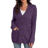 image:imageGRECERELLE 2026 Womens Long Sleeve Cable Knit Cardigan Sweater with PocketsDark Purple