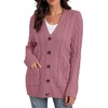 image:imageGRECERELLE 2026 Womens Long Sleeve Cable Knit Cardigan Sweater with PocketsDeep Pink