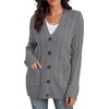 image:imageGRECERELLE 2026 Womens Long Sleeve Cable Knit Cardigan Sweater with PocketsGray Blue