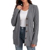 image:imageGRECERELLE 2026 Womens Long Sleeve Cable Knit Cardigan Sweater with PocketsGray Blue