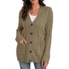 image:imageGRECERELLE 2026 Womens Long Sleeve Cable Knit Cardigan Sweater with PocketsLight Coffee