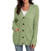 image:imageGRECERELLE 2026 Womens Long Sleeve Cable Knit Cardigan Sweater with PocketsLight Green
