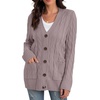 image:imageGRECERELLE 2026 Womens Long Sleeve Cable Knit Cardigan Sweater with PocketsPurple