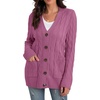 image:imageGRECERELLE 2026 Womens Long Sleeve Cable Knit Cardigan Sweater with PocketsRed Gray