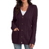 image:imageGRECERELLE 2026 Womens Long Sleeve Cable Knit Cardigan Sweater with PocketsRosewood