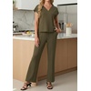 image:imageGRECERELLE 2026 Womens Spring amp Summer Casual 2 Piece Set  VNeck Top amp WrinkleFree Pants With PocketsArmy Green