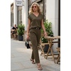 image:imageGRECERELLE 2026 Womens Spring amp Summer Casual 2 Piece Set  VNeck Top amp WrinkleFree Pants With PocketsArmy Green