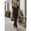 image:imageGRECERELLE 2026 Womens Spring amp Summer Casual 2 Piece Set  VNeck Top amp WrinkleFree Pants With PocketsBlack
