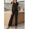 image:imageGRECERELLE 2026 Womens Spring amp Summer Casual 2 Piece Set  VNeck Top amp WrinkleFree Pants With PocketsBlack