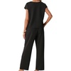 image:imageGRECERELLE 2026 Womens Spring amp Summer Casual 2 Piece Set  VNeck Top amp WrinkleFree Pants With PocketsBlack