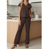 image:imageGRECERELLE 2026 Womens Spring amp Summer Casual 2 Piece Set  VNeck Top amp WrinkleFree Pants With PocketsDark Coffee